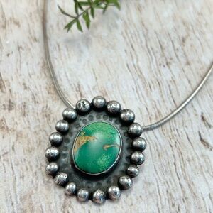 Antique Navajo Silver Green Turquoise Pendant